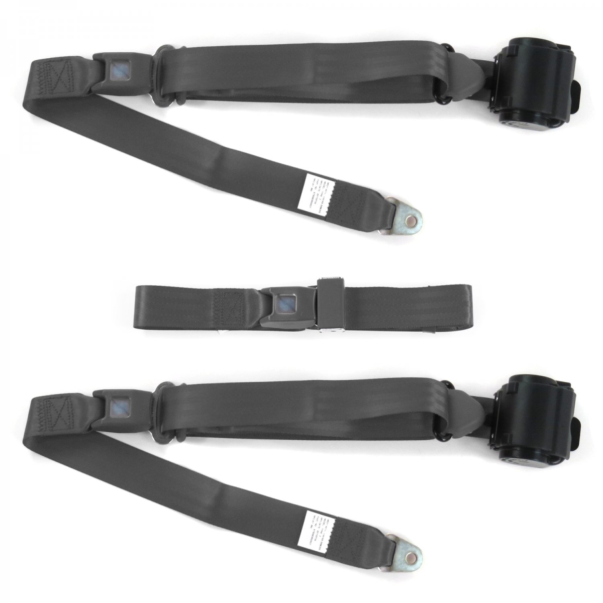 Standard 3 Point Charcoal Retractable Bench Seat Belt Kit with 3 Belts for 1957-1958 Buick Roadmaster