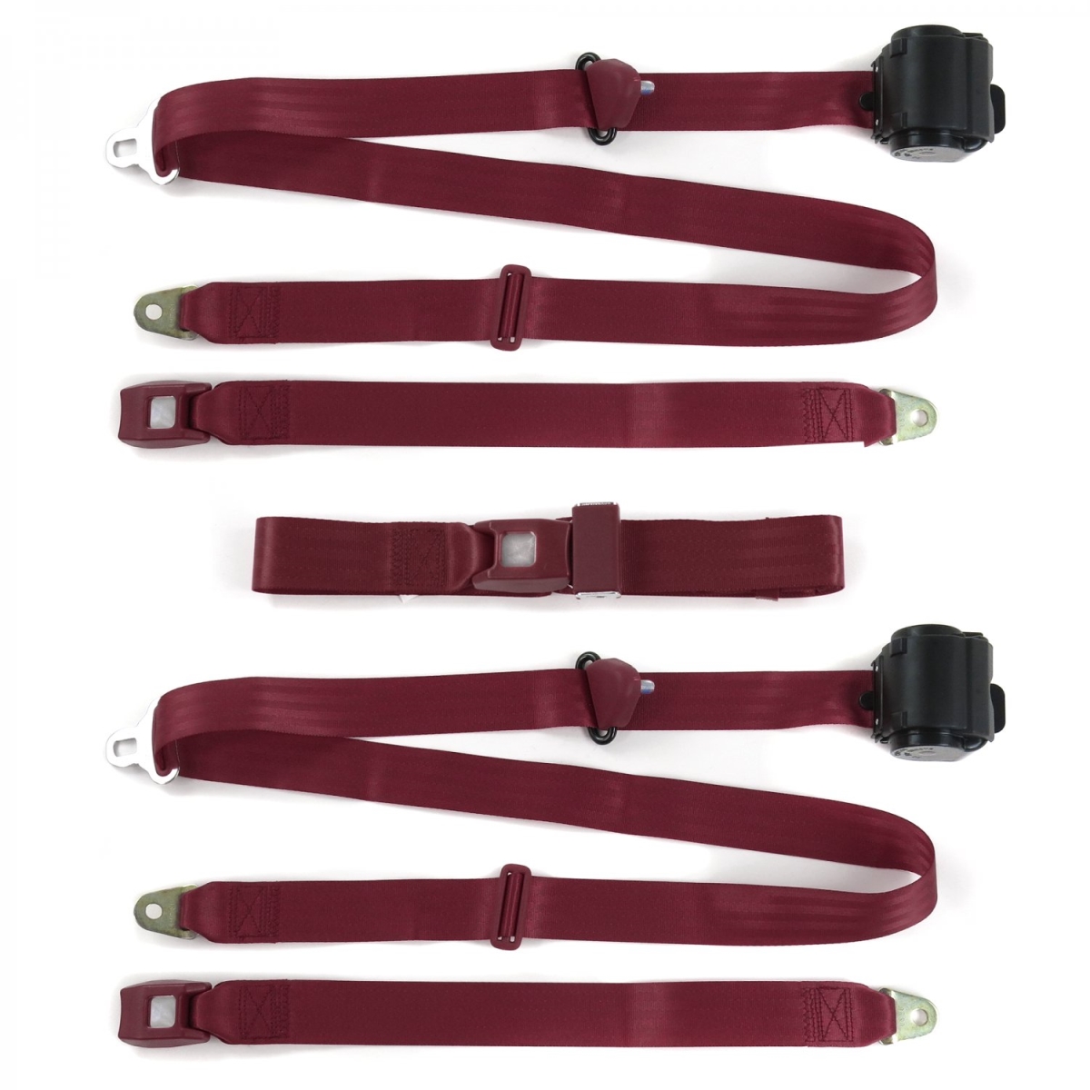 Standard 3 Point Burgundy Retractable Bench Seat Belt Kit with 3 Belts for 1968-1974 Chevy Nova