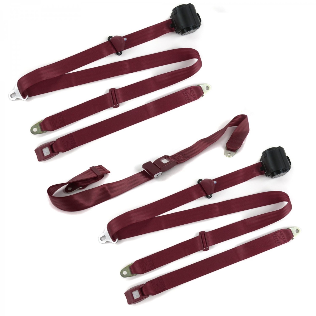 Standard 3 Point Burgundy Retractable Bench Seat Belt Kit with 3 Belts for 1966-1977 Ford Bronco
