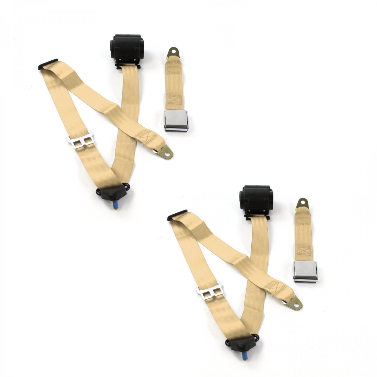 Airplane 3 Point Tan Retractable Bucket Seat Belt Kit with 2 Belts for 1964-1966 Ford Mustang