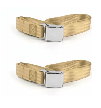 Airplane 2 Point Tan Lap Bucket Seat Belt Kit with Bracketry & 2 Belts for 1961-1967 Ford Van