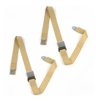 Airplane 2 Point Tan Lap Bucket Seat Belt Kit with Bracketry & 2 Belts for 1960-1961 Ford Fairlane