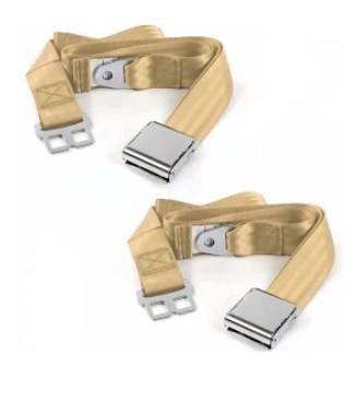 Airplane 2 Point Tan Lap Bucket Seat Belt Kit with Bracketry & 2 Belts for 1966-1967 Ford Fairlane