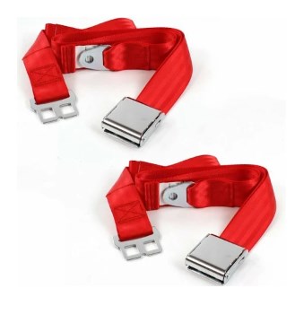 Airplane 2 Point Red Lap Bucket Seat Belt Kit with Bracketry & 2 Belts for 1961-1967 Ford Van