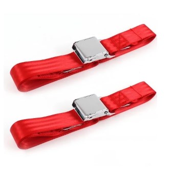 Airplane 2 Point Red Lap Bucket Seat Belt Kit with Bracketry & 2 Belts for 1966-1977 Ford Bronco