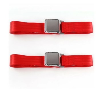 Airplane 2 Point Red Lap Bucket Seat Belt Kit with Bracketry & 2 Belts for 1984-2001 Jeep Cherokee