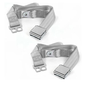 Airplane 2 Point Gray Lap Bucket Seat Belt Kit with Bracketry & 2 Belts for 1966-1967 Chevy II