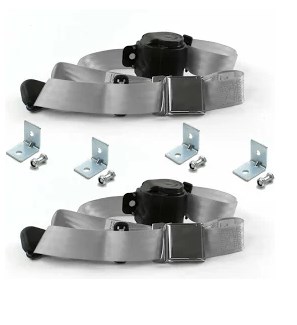 Airplane 2 Point Gray Lap Bucket Seat Belt Kit with Bracketry & 2 Belts for 1948-1967 Frazer Nash