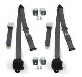 Airplane 2 Point Charcoal Lap Bucket Seat Belt Kit with Bracketry & 2 Belts for 1966-1973 Jeep Commando