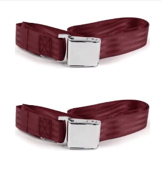 Airplane 2 Point Burgundy Lap Bucket Seat Belt Kit with Bracketry & 2 Belts for 1980-1996 Ford Bronco