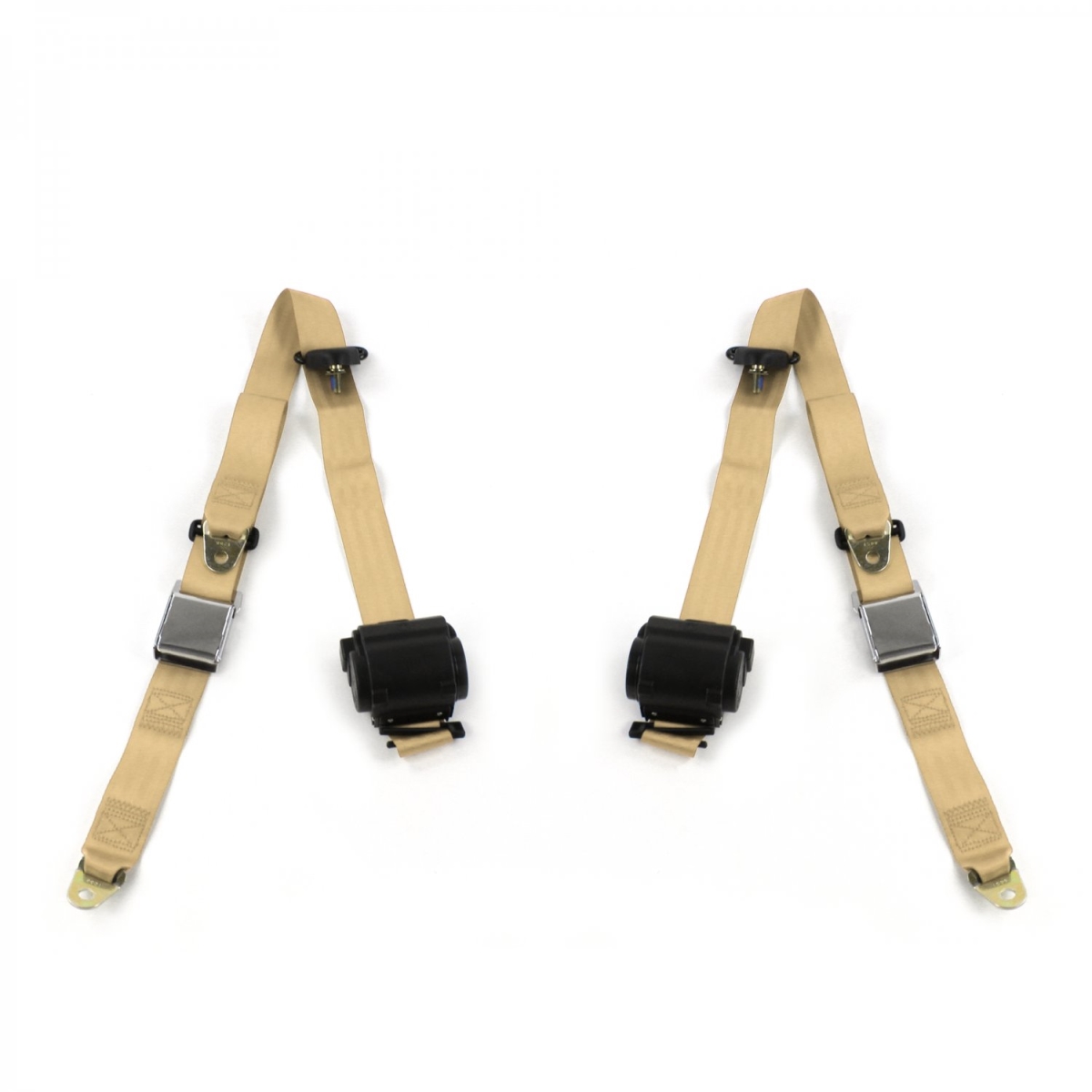 Airplane 3 Point Tan Retractable Bucket Seat Belt Kit with 2 Belts for 1966-1967 Chevy II