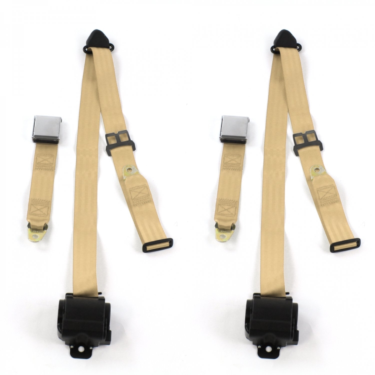 Airplane 3 Point Tan Retractable Bucket Seat Belt Kit with 2 Belts for 1980-1996 Ford Bronco