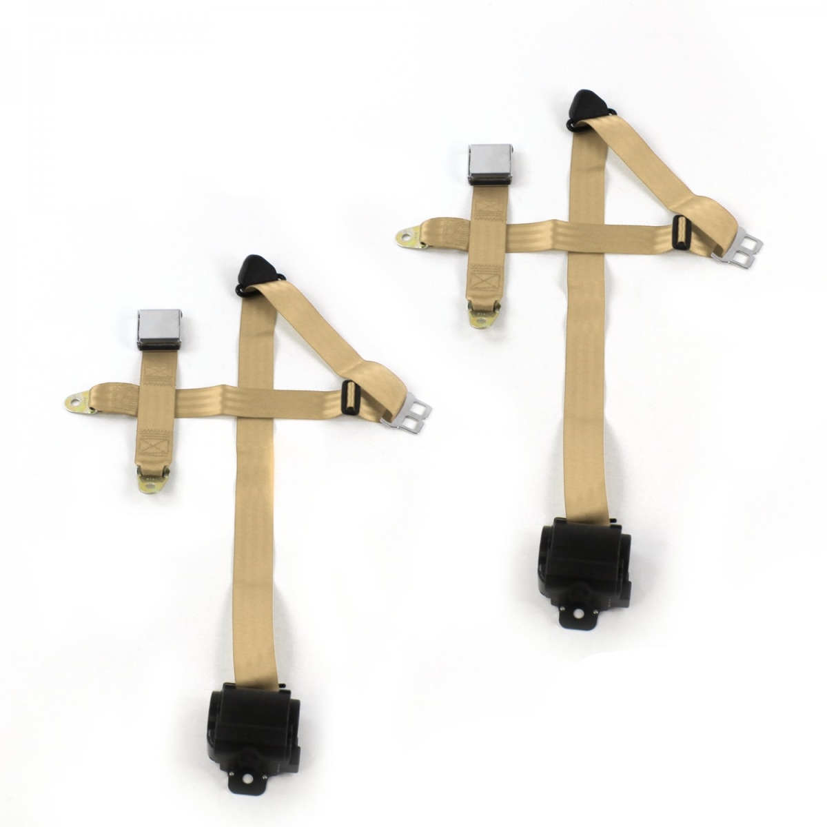 Airplane 3 Point Tan Retractable Bucket Seat Belt Kit with 2 Belts for 1982-1994 Chevy Cavalier