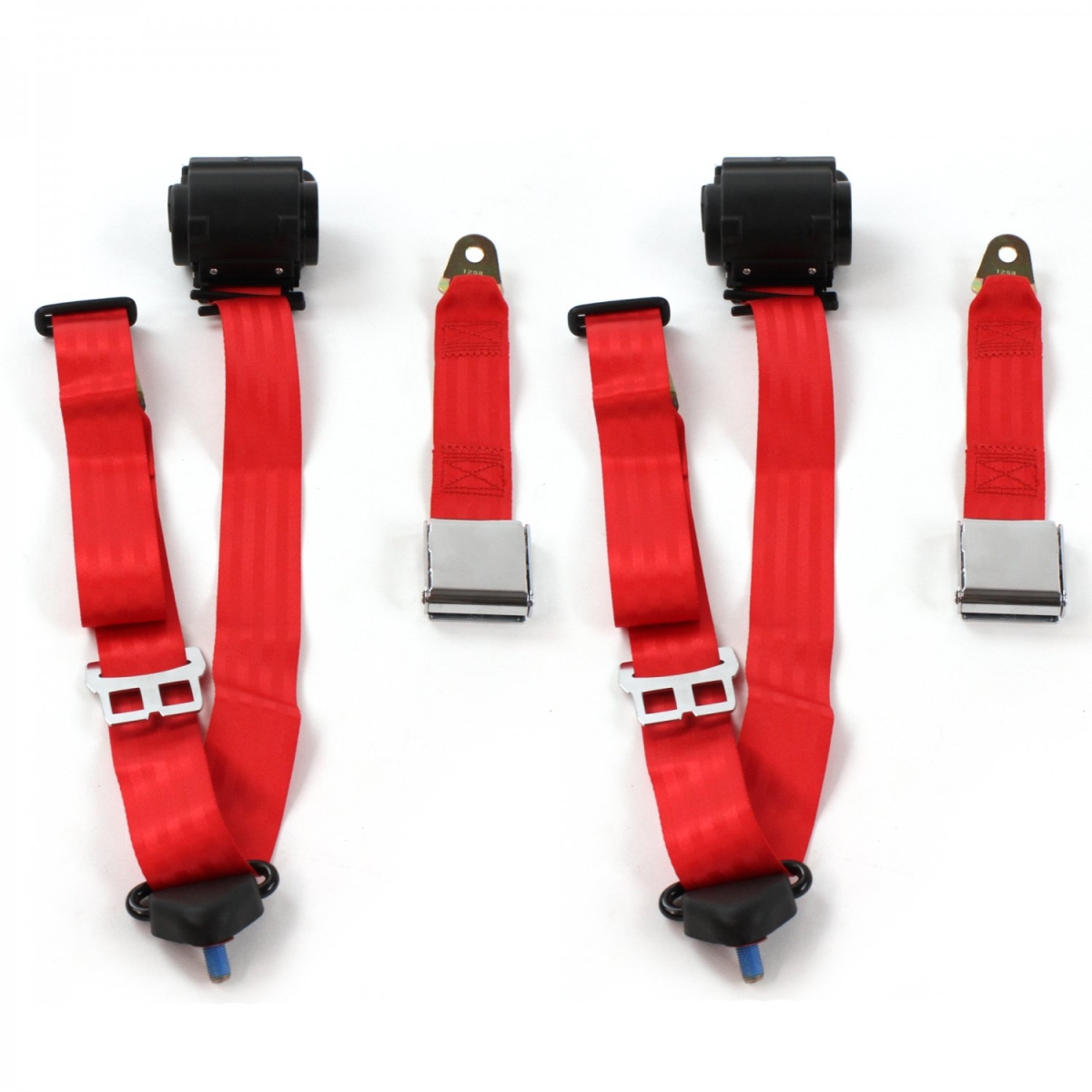 Airplane 3 Point Red Retractable Bucket Seat Belt Kit with 2 Belts for VW Type 3 Squareback