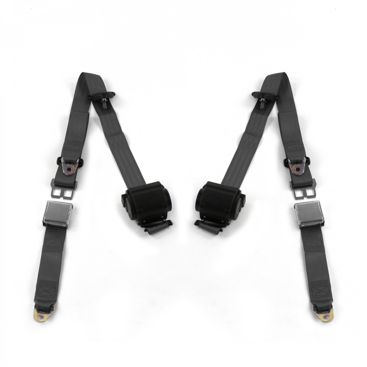 Airplane 3 Point Charcoal Retractable Bucket Seat Belt Kit with 2 Belts for 1966-1967 Chevy II