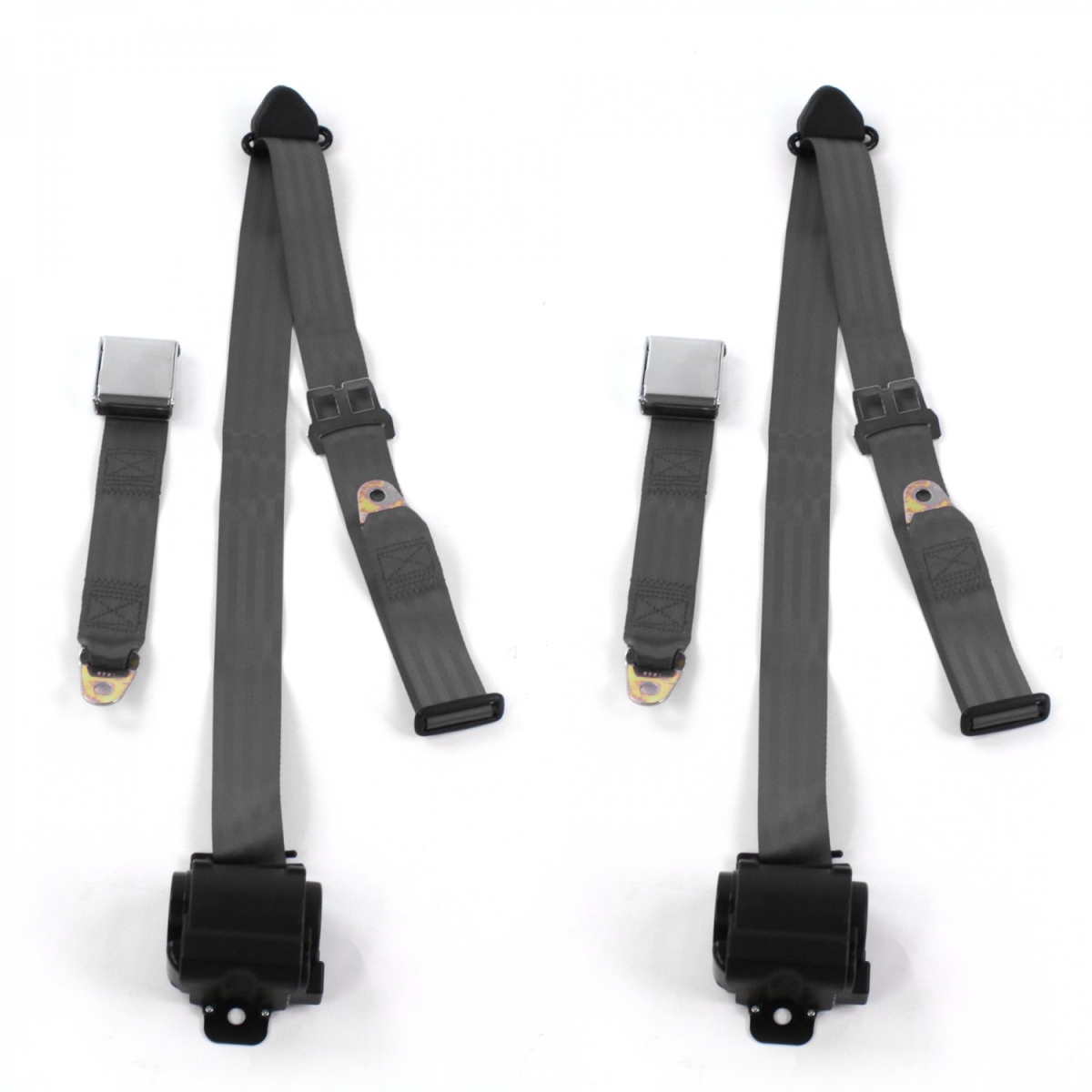 safeTboy 673715 Airplane 3 Point Charcoal Retractable Bucket Seat Belt Kit with 2 Belts for 1968-1983 VW Type 1