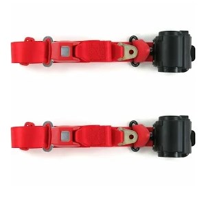 Airplane 3 Point Red Retractable Bucket Seat Belt Kit with Bracketry & 2 Belts for 1955-1959 Chevy Truck