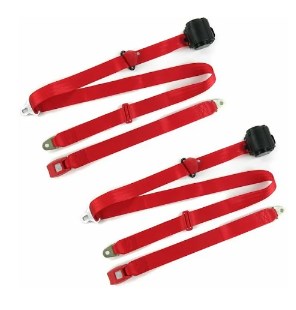Airplane 3 Point Red Retractable Bucket Seat Belt Kit with Bracketry & 2 Belts for 1978-1979 Ford Bronco