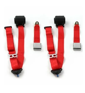 Airplane 3 Point Red Retractable Bucket Seat Belt Kit with Bracketry & 2 Belts for 1972-1980 Chevy LUV Truck
