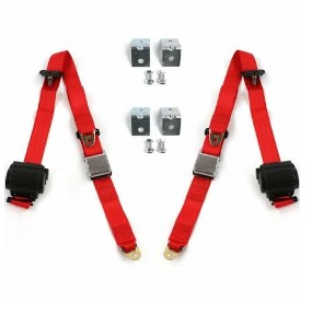 Airplane 3 Point Red Retractable Bucket Seat Belt Kit with Bracketry & 2 Belts for 1944-1952 Jeep Willys