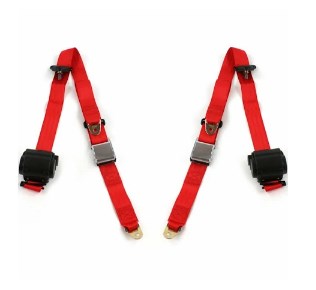 Airplane 3 Point Red Retractable Bucket Seat Belt Kit with Bracketry & 2 Belts for 1949-1967 VW Type 2 Split