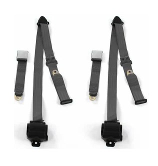 Airplane 3 Point Charcoal Retractable Bucket Seat Belt Kit with Bracketry & 2 Belts for 1942-1947 Ford Truck