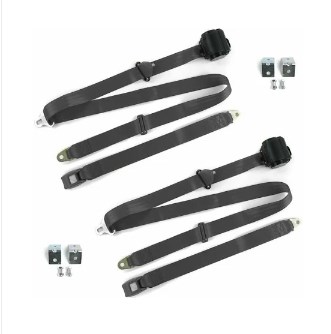 Airplane 3 Point Charcoal Retractable Bucket Seat Belt Kit with Bracketry & 2 Belts for 1961-1966 Ford Truck