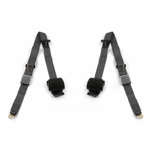 Airplane 3 Point Charcoal Retractable Bucket Seat Belt Kit with Bracketry & 2 Belts for 1964-1966 Ford Mustang
