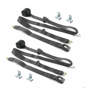 Airplane 3 Point Charcoal Retractable Bucket Seat Belt Kit with Bracketry & 2 Belts for 1952-1954 Ford