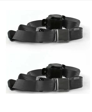 Airplane 3 Point Charcoal Retractable Bucket Seat Belt Kit with Bracketry & 2 Belts for 1966-1967 Ford Fairlane