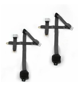 Airplane 3 Point Charcoal Retractable Bucket Seat Belt Kit with Bracketry & 2 Belts for 1964-1965 Ford Falcon
