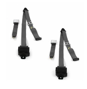 Airplane 3 Point Charcoal Retractable Bucket Seat Belt Kit with Bracketry & 2 Belts for 1966-1977 Ford Bronco