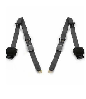Airplane 3 Point Charcoal Retractable Bucket Seat Belt Kit with Bracketry & 2 Belts for 1958-1967 VW Type 1