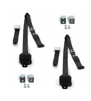 Airplane 3 Point Burgundy Retractable Bucket Seat Belt Kit with Bracketry & 2 Belts for 1947-1952 VW Type 1 Split