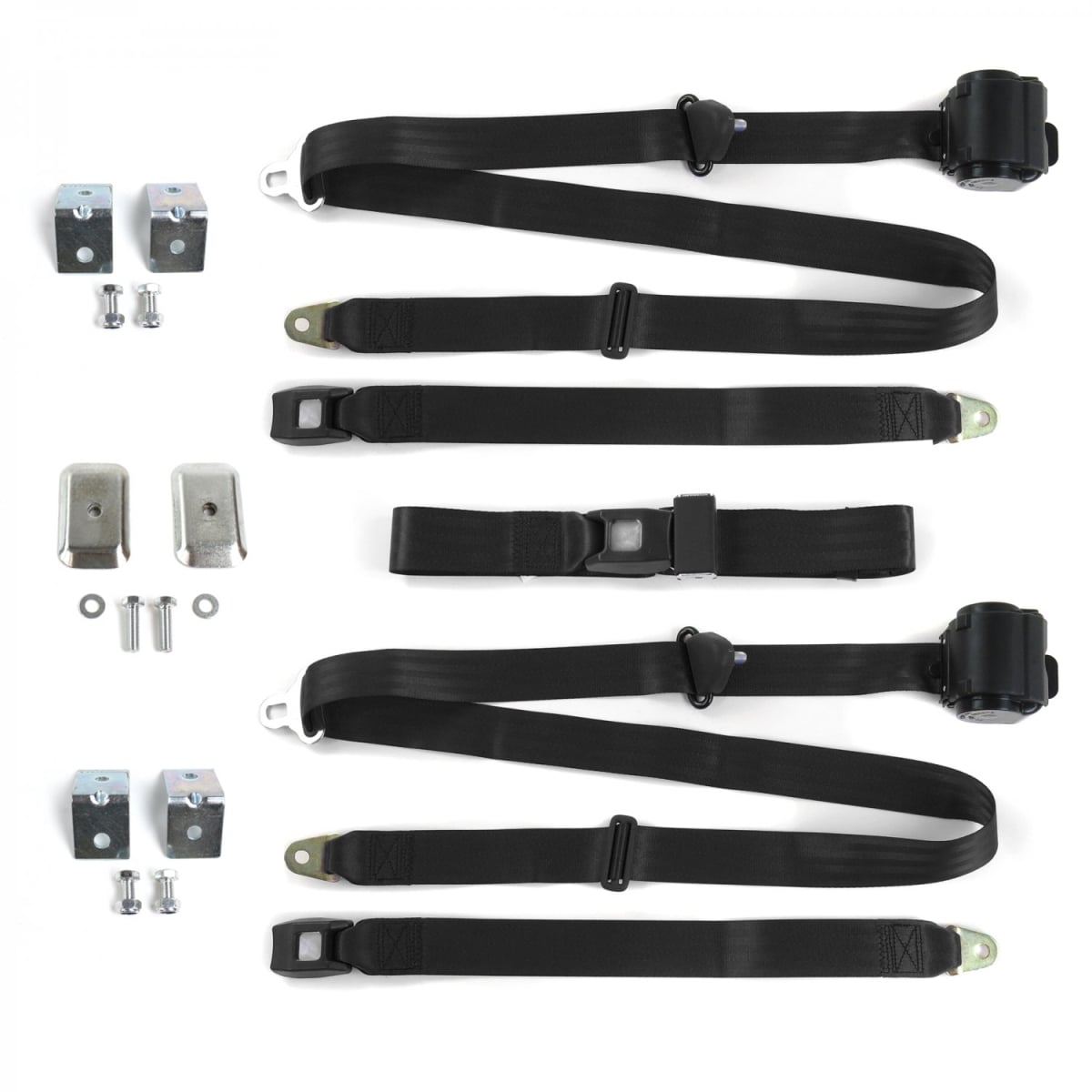 683818 Standard 3 Point Black Retractable Bench Seat Belt Kit with Bracketry & 3 Belts for 1972-1980 Chevy LUV Truck