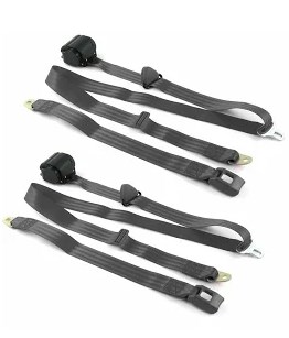 Standard 3 Point Charcoal Retractable Bucket Seat Belt Kit with Bracketry & 2 Belts for 1948-1952 Ford Truck