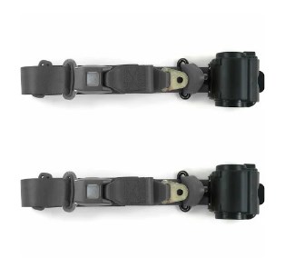 Standard 3 Point Charcoal Retractable Bucket Seat Belt Kit with Bracketry & 2 Belts for 1961-1980 IH Scout