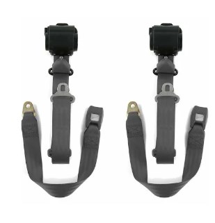 Standard 3 Point Burgundy Retractable Bucket Seat Belt Kit with Bracketry & 2 Belts for 1958-1988 AMC