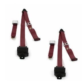 Standard 3 Point Burgundy Retractable Bucket Seat Belt Kit with Bracketry & 2 Belts for 1977-1979 Ford Thunderbird