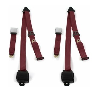 Standard 3 Point Burgundy Retractable Bucket Seat Belt Kit with Bracketry & 2 Belts for 1973-1991 Chevy FS Blazer