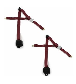 Standard 3 Point Burgundy Retractable Bucket Seat Belt Kit with Bracketry & 2 Belts for 1966-1973 Jeep Commando