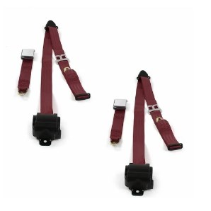 Standard 3 Point Burgundy Retractable Bucket Seat Belt Kit with Bracketry & 2 Belts for 1968-1983 VW Type 1