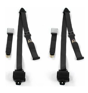 Airplane 3 Point Black Retractable Bucket Seat Belt Kit with Bracketry & 2 Belts for 1997-2006 Jeep Wrangler & TJ