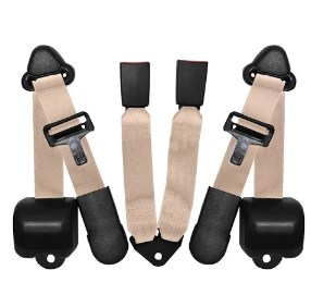Airplane 3 Point Tan Retractable Bucket Seat Belt Kit with Bracketry & 2 Belts for 1997-2006 Jeep Wrangler & TJ