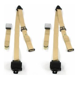 Airplane 3 Point Tan Retractable Bucket Seat Belt Kit with Bracketry & 2 Belts for 1968-1974 Chevy Nova