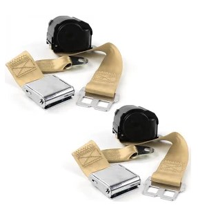 Airplane 3 Point Tan Retractable Bucket Seat Belt Kit with Bracketry & 2 Belts for 1981-1993 Chevy Truck S10