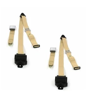 Airplane 3 Point Tan Retractable Bucket Seat Belt Kit with Bracketry & 2 Belts for 1967-1972 Chevy Truck