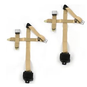 Airplane 3 Point Tan Retractable Bucket Seat Belt Kit with Bracketry & 2 Belts for 1962-1965 Chevy II