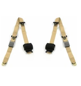 Airplane 3 Point Tan Retractable Bucket Seat Belt Kit with Bracketry & 2 Belts for 1964-1965 Ford Falcon