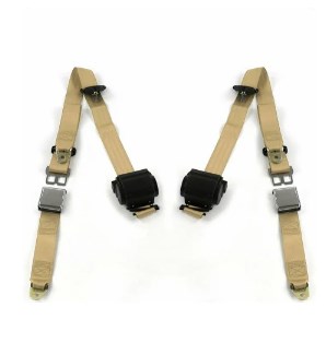 Airplane 3 Point Tan Retractable Bucket Seat Belt Kit with Bracketry & 2 Belts for 1964-1969 Ford GT40